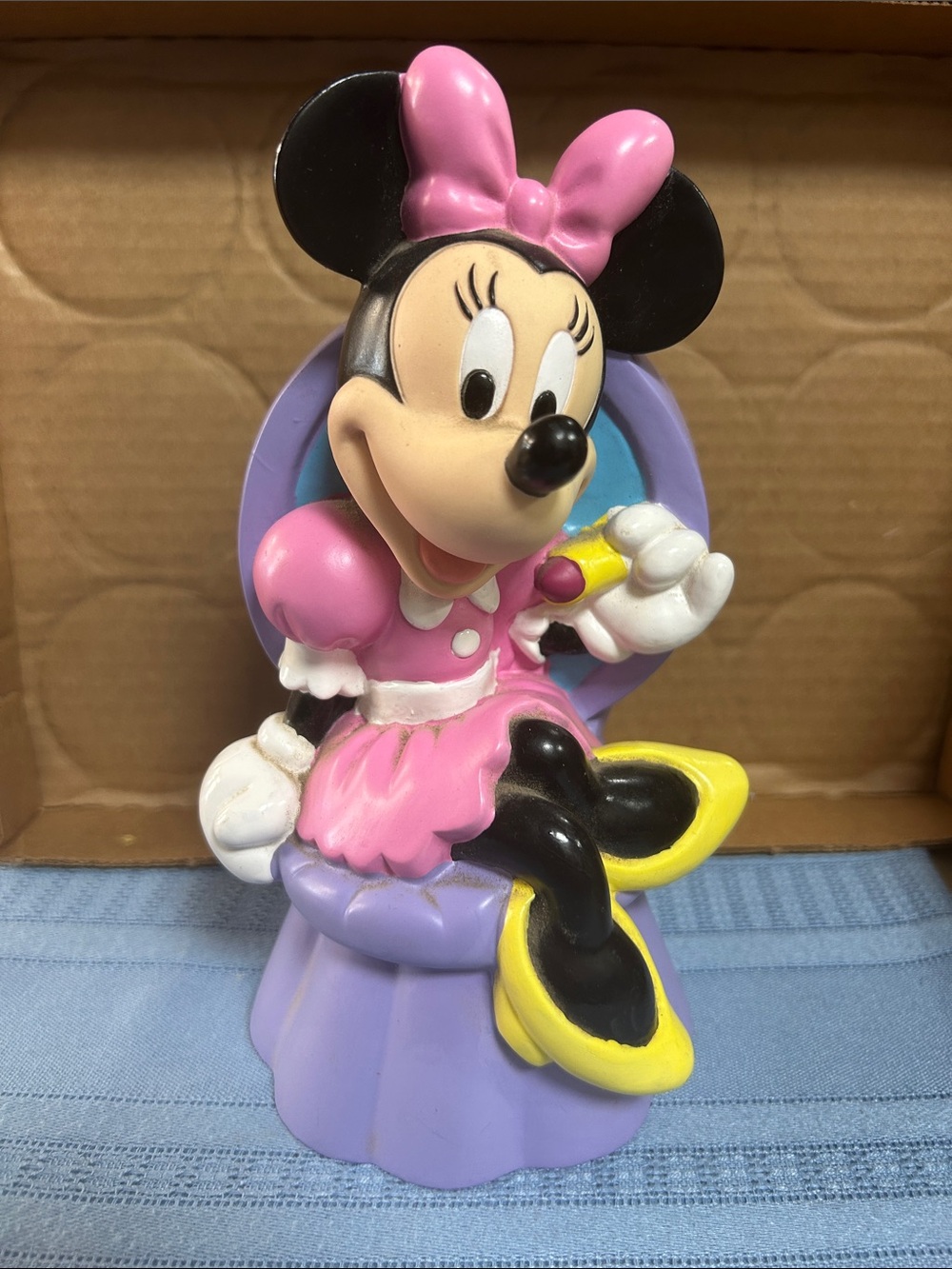 Disney Pink Minnie Mouse Bank  Figurine with Purple Seat and Yellow Shoes